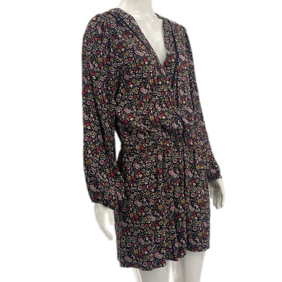 LOFT Multicolor Floral Garden Faux Wrap Ladderback accent Romper Pockets - Picture 2 of 11